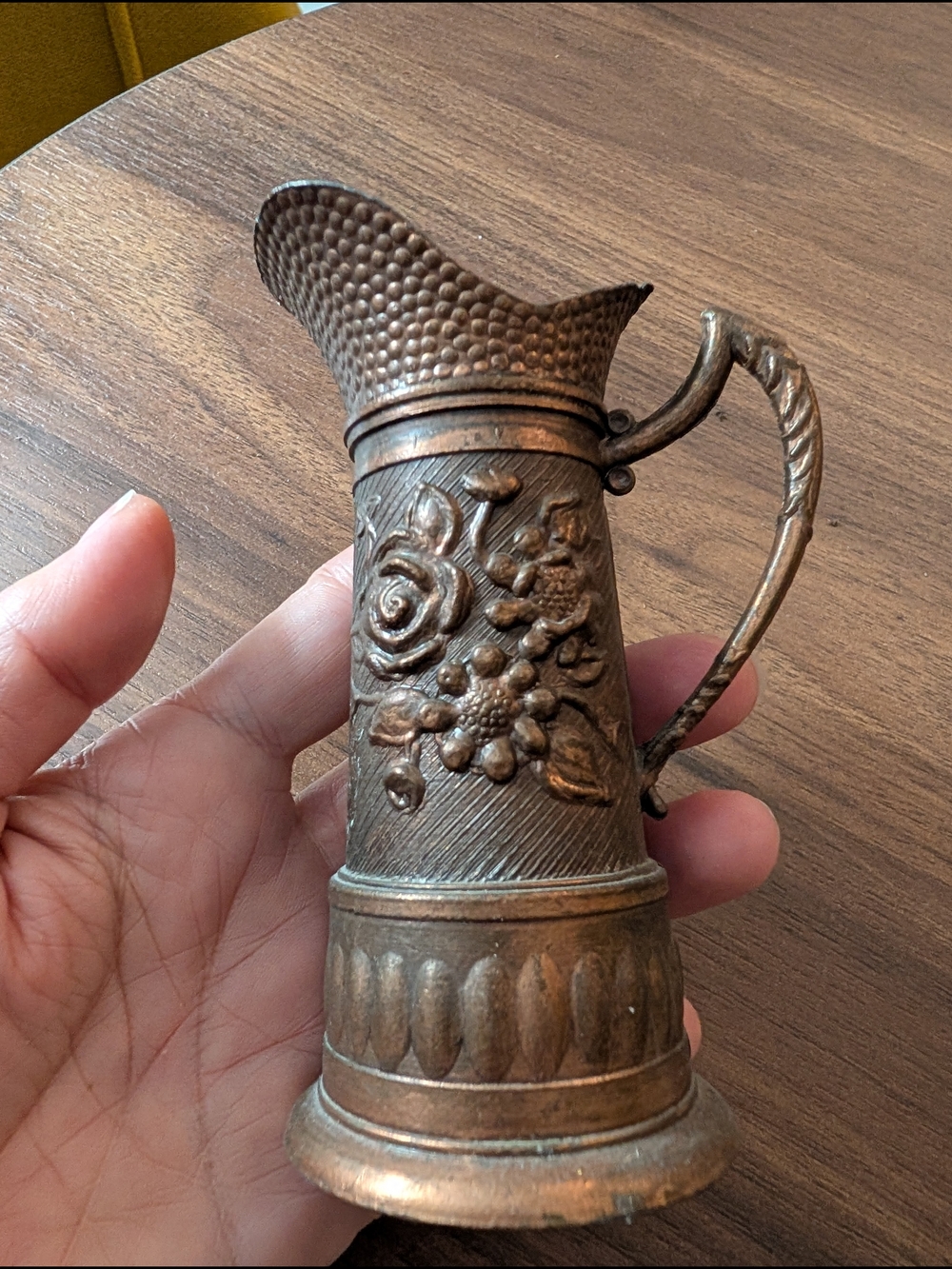 Ornate Floral Metal Pitcher - Bronze Tone
